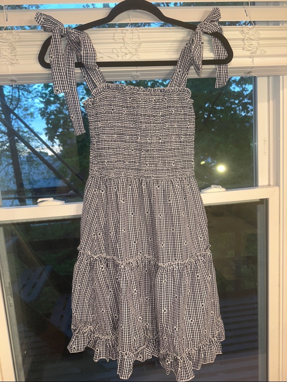 Gingham Tie-Shoulder Sundress — Black & White